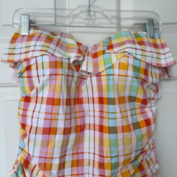NWT Bleu Rod Beattie Multicolour Plaid Ruffle One-Piece Swimsuit 14 - Picture 5 of 16